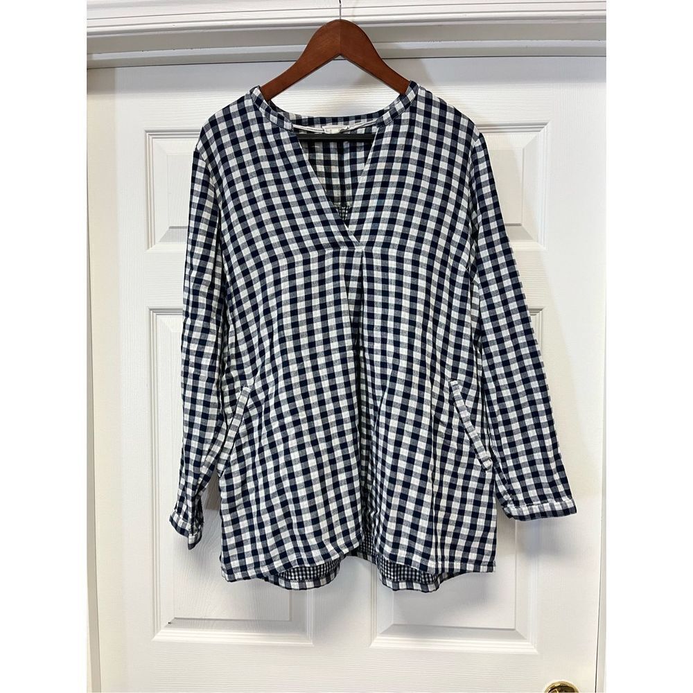 Fat Face Navy & White Gingham Longline Tunic Top sz 12 EUC